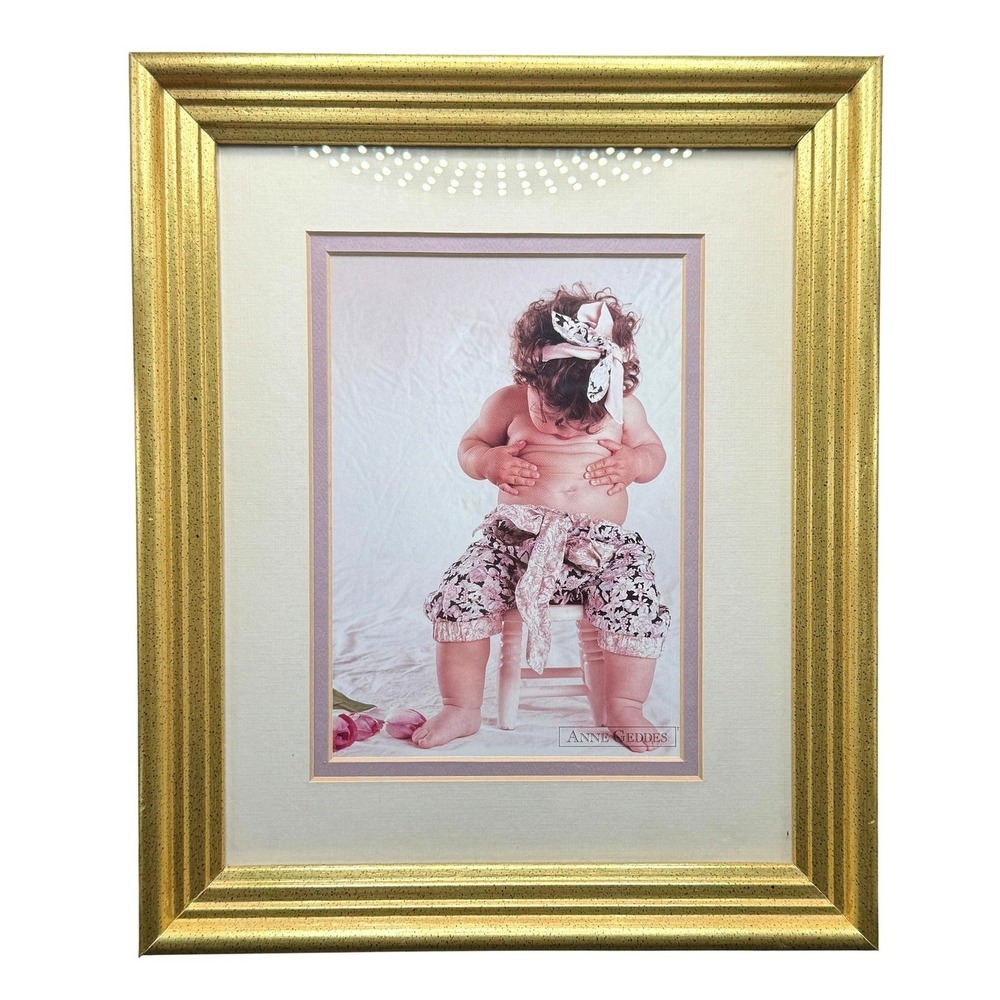 Vintage Anne Geddes Baby Print Framed Nursery‎ Wall Art Pink Double Matted